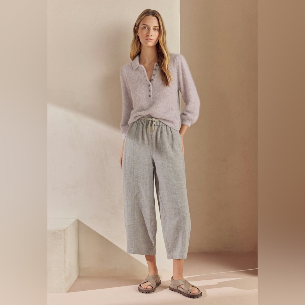Poetry High-Twist Linen Drawstring Trousers | Size Small | Light Grey - Picture 4 of 8